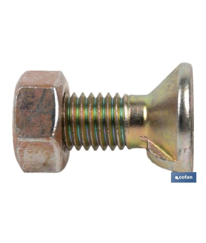 Tornillo de arado DIN 604 | Cuello cuadrado | Tuerca hexagonal DIN 934 incluida | Clase 8.8 | Disponible en diferentes medidas