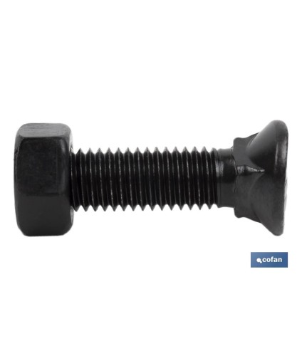 Tornillo cultivador | Cabeza ovalada y cuello cuadrado | Tuerca hexagonal DIN 934 incluida | Clase 8.8 | Disponible en diferent