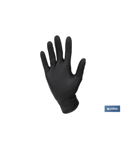 Caja de 100 guantes de nitrilo con textura diamantada | Tallas de la S a la XL | Color: Negro