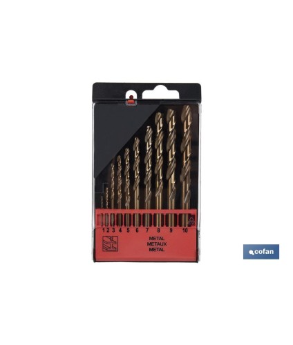 Estuche de 10 brocas HSS-Co | Adecuadas para acero inoxidable y metal duro | Varios diámetros