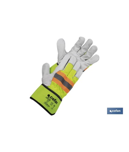 Guantes de piel vacuno con cinta reflectante | Tallas: 9, 10 y 11