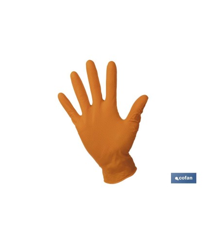Caja de 100 guantes de nitrilo con textura diamantada | Tallas de la S a la XL | Color: Naranja