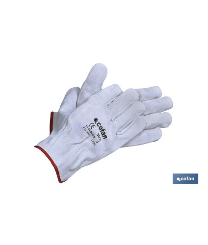 Guantes de piel de serraje gris | Duraderos y resistentes | Protección y seguridad | Pulgar plano