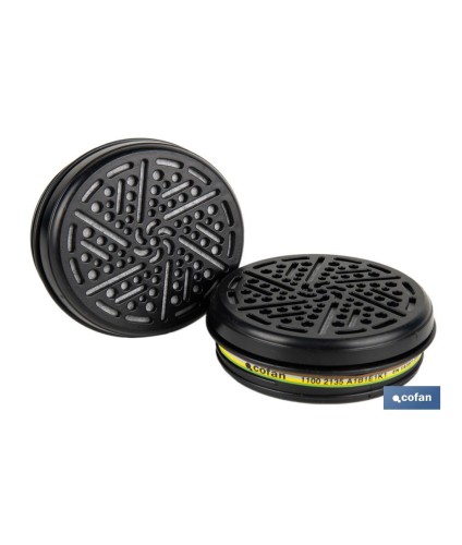 Set de 2 filtros para media máscara | Filtros de tipo A1B1E1K1 | Cartucho de polietileno de alta densidad | Protección contra g