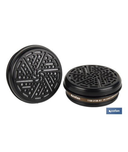 Set de 2 filtros para media máscara | Filtros de tipo A1 | Cartucho de polietileno de alta densidad | Protección contra gases y