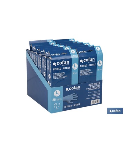 Expositor de cajas dispensadoras de guantes de nitrilo sin polvo | Expositor con 12 cajas de 30 unidades | Tres tallas diferent
