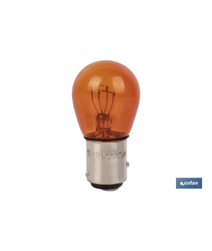 Lámpara de 2 polos descentrada 12 V | Casquillo de tipo BAZ15 | Bombilla P21/5W en color ámbar o naranja