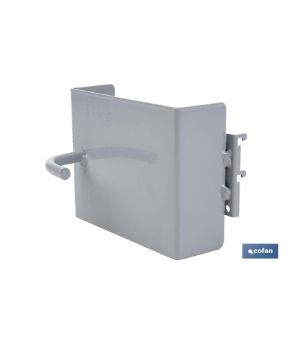 Soporte para taladros | Incluye gancho con ángulo de 90° | Material: acero | Fondo perforado | Medidas: 130 x 95 x 65 mm