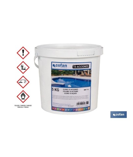 Cloro de 10 acciones en tabletas | Envase de 5 kg | Tratamiento multifunción para piscinas