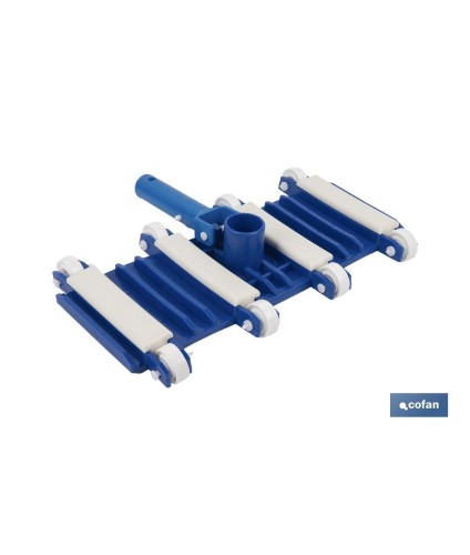 Limpiafondos Flexible para Piscinas con 8 Ruedas | Medidas de 33 x 18 cm y Mango de Ø 2,8 cm