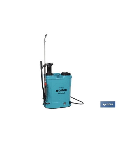 Pulverizador de espalda | Funcionamiento eléctrico y manual | Capacidad: 16 litros | Batería de Li-Ion 12 V | Lanza 60 cm | 4 b