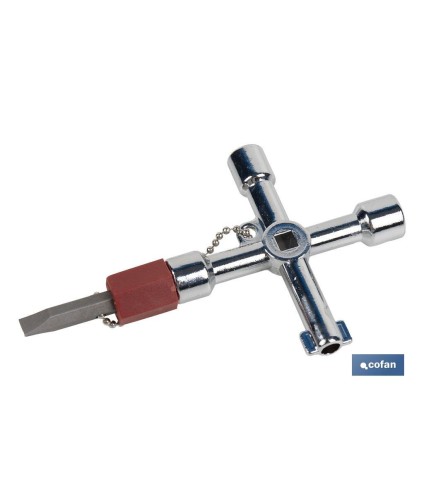 Llave de cabina multifuncional | Aleación de zinc cromada | 7 perfiles | Longitud: 7,5 cm
