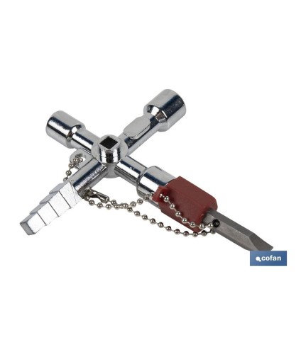 Llave de cabina multifuncional | Aleación de zinc cromada | Ideal para electrotécnica, fontanería | 10 perfiles | Longitud: 8,5