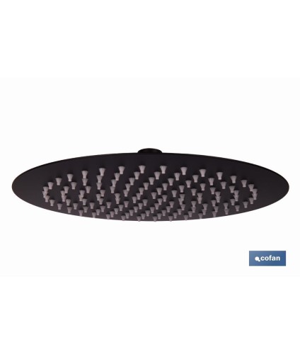 Cabezal de ducha redondo orientable | Diseño extrafino | Tecnología antical | Medidas: Ø24,5 cm | Disponible en acabado negro m