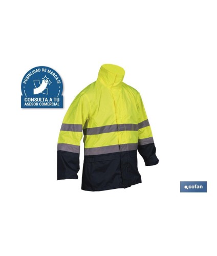 Chaqueta de lluvia de alta visibilidad con cierre de cremallera | Color: amarillo y azul | Disponible desde la talla S hasta la