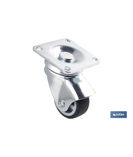 Rueda de goma gris con placa giratoria | Diámetros desde 30 mm hasta 40 mm | Para pesos desde 25 kg hasta 32 kg