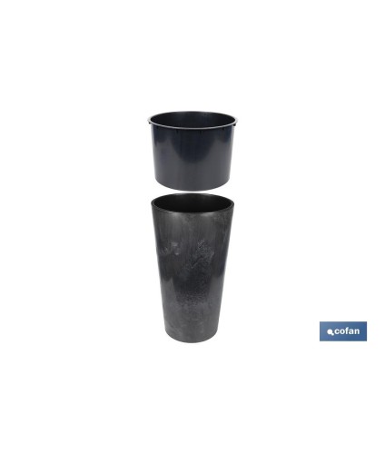 Maceteros cónicos decorativos con depósito | Color: negro | Resistentes para los UV | Material: polipropileno | Disponibles en 