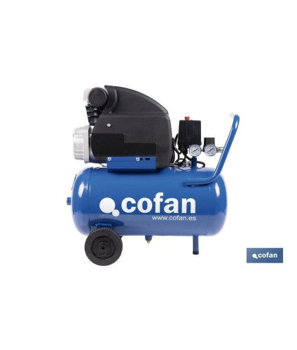 Compresor de aire de pistón coaxial | Motor de 2 HP | Compresor monofásico 230 V | Presión máxima: 8 bares | Depósito de 24 lit