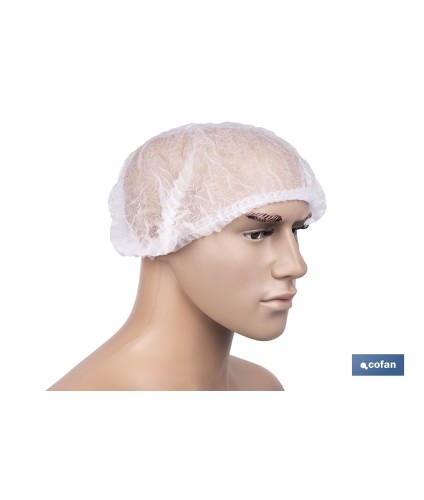 Gorro desechable | Color: blanco | Material: polipropileno | Plegado en acordeón | Disponible en packs de 100 unidades | Protec