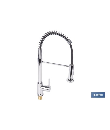 Grifo de cocina monomando con rociador | Caño giratorio 360° | Cuerpo de latón | Medidas: ø5 x 48 x 22 cm | Disponible en acaba