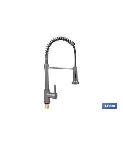 Grifo de cocina monomando con rociador | Caño giratorio 360° | Cuerpo de latón | Medidas: ø5 x 48 x 22 cm | Disponible en gris 