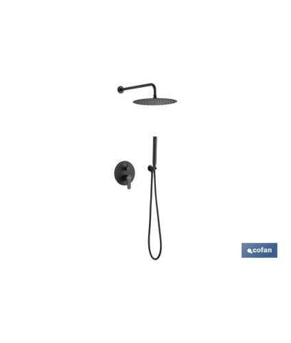 Conjunto de ducha empotrada con diseño redondo y acabado en negro mate | Ducha monomando 2 vías | Instalación en la pared | Roc