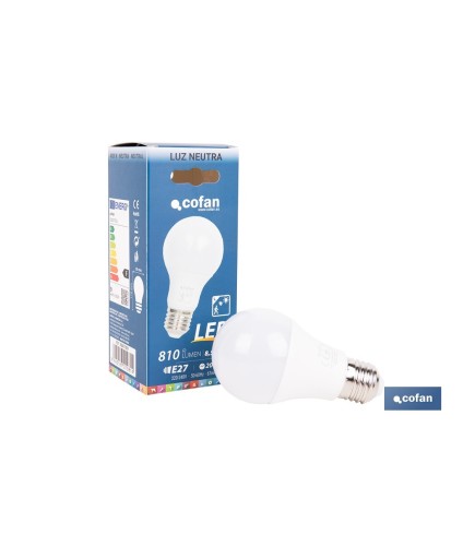 Bombilla Clásica LED con Sensor de Presencia E27 | 8,5 W - 810 lúmenes | 4000 K - luz neutra | Detección 360° 6 m | Ahorro Ene