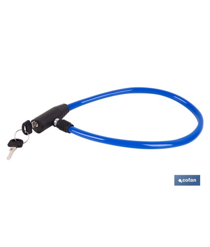 Candado antirrobo para bicicletas | Cable de acero de Ø5 mm | Longitud: 50 cm | Incluye 2 llaves | Revestimiento de PVC azul
