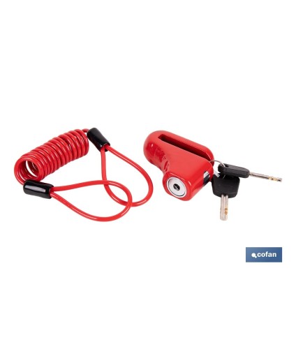 Candado de freno de disco | Cable rojo de 1 metro | Ideal para bicicleta, moto o patinete | Incluye 2 llaves tubulares | Cuerpo
