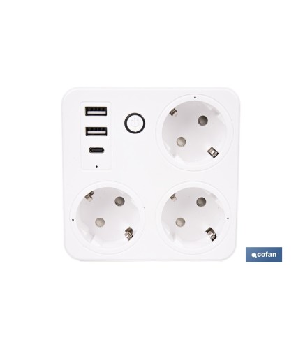 Regleta inteligente WiFi con 3 tomas + 2 puertos USB + 1 puerto USB-C | Conectividad WiFi y Bluetooth | Aplicación: Smart Life 