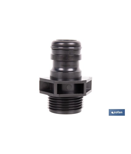 Adaptador de polipropileno con rosca macho antifugas | Ligero y resistente | Adecuado para riego y mangueras | Disponible para 