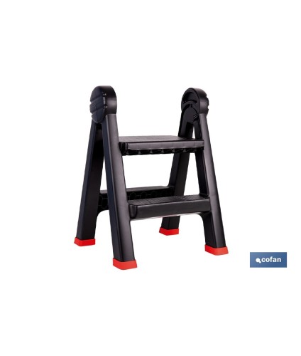 Escalera plegable de 2 peldaños | Superficie antideslizante | Compacta y segura | Carga de hasta 150 kg | Material: PP