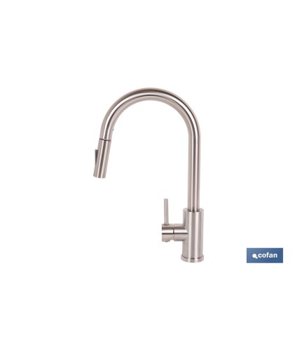 Grifo de cocina extensible con rociador de 2 funciones | Giratorio 360° | Cartucho cerámico de Ø35 mm y latiguillos de 50 cm | 