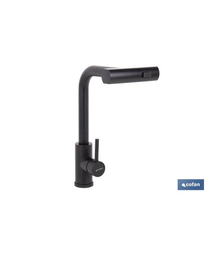 Grifo de cocina negro con 3 funciones y giro 360º | Material: acero inoxidable 304 | Cartucho cerámico de Ø35 mm
