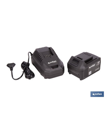 Pack de cargador 20 V 4.5 A + Batería 20 V 4.0 Ah Li-Ion | Compatible con sistema 1 for All | Protección contra sobrecarga y la