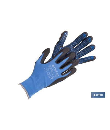 Guantes impregnados de nitrilo con puntos azules | EN 388-4121X | Alta destreza y comodidad | Disponibles desde la talla 6 hast