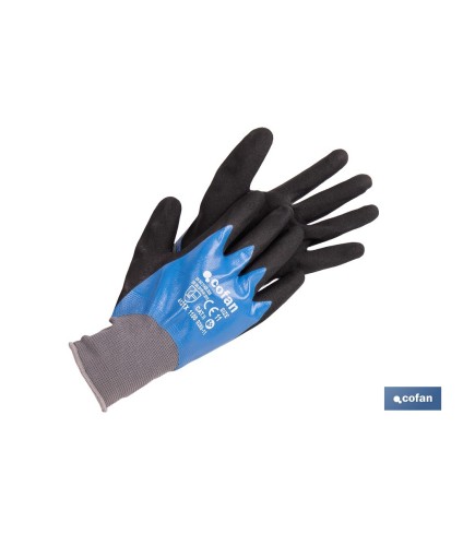 Guantes impregnados de nitrilo sandy de doble capa | Color: azul | Máximo agarre en seco, húmedo y aceitoso | EN 388-2131X | Di