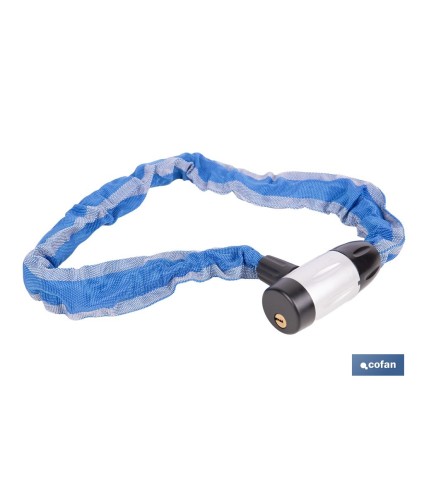 Candado de cadena de acero cementado | Cadena de Ø6 mm y longitud de 90 cm | Funda de nylon azul | Incluye 2 llaves de segurida