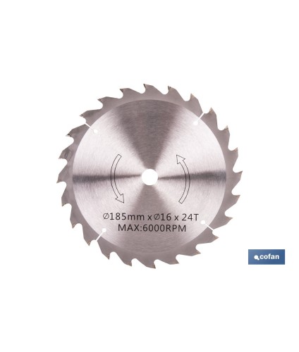Hoja de sierra circular para madera Ø185 mm con 24 dientes | Compatible con sierras circulares | Corte limpio en madera, plásti