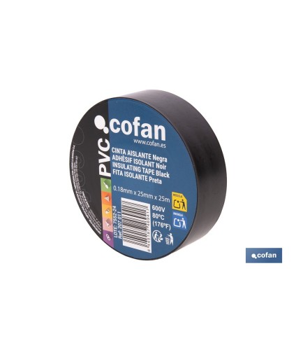 Cinta aislante negra de PVC 180 micras de alta resistencia eléctrica y térmica | Ideal para cables, automoción y bricolaje