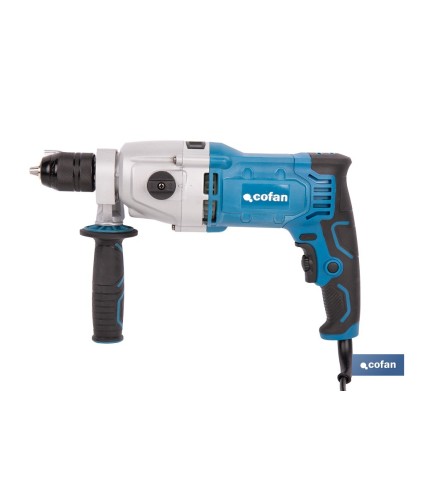 Taladro percutor eléctrico 1200 W con 2 velocidades, portabrocas automático 13 mm | Empuñadura multiposición y control de veloc