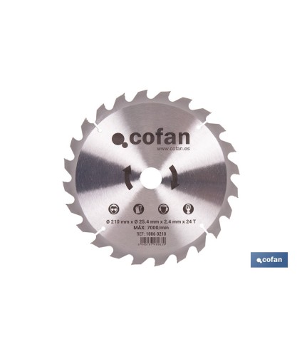 Hoja de sierra circular para madera Ø210 mm con 24 dientes | Disco de corte compatible con sierras ingletadoras | Cortes limpio