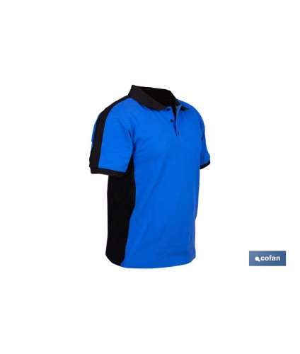 Polo de trabajo modelo Freyja en azul y negro | Cómodo y transpirable con cierre de 3 botones | Materiales: 95 % algodón y 5 % 