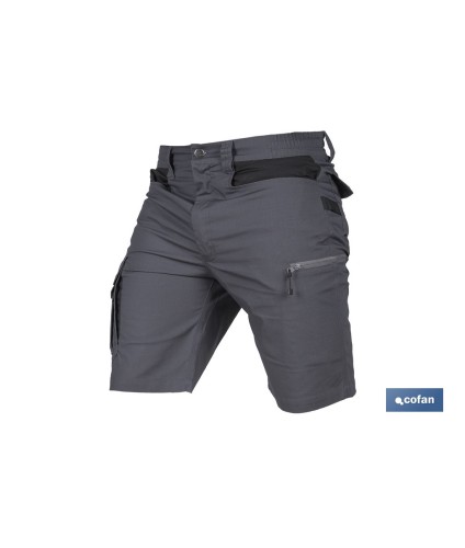 Bermudas de trabajo modelo Frigg en gris y negro | Elásticas, ligeras con múltiples bolsillos y protección lumbar| Materiales: 