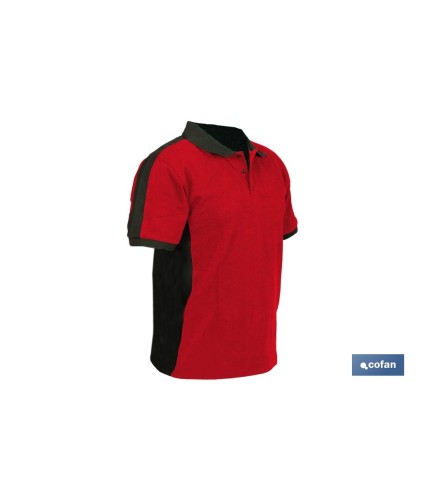 Polo de trabajo modelo Hela en rojo y negro | Cómodo y transpirable con cierre de 3 botones | Materiales: 95 % algodón y 5 % el
