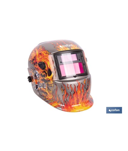 Casco de soldadura automático Fire Skull | Solar, oscurecimiento automático DIN 9-13 | Adecuado para soldadura tipo ARC, MIG, M