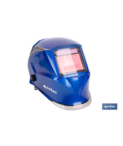 Casco de soldadura automático Blue Flying Shark | Solar, oscurecimiento automático DIN 4-9 / DIN 9-13 | 4 sensores y visor pano