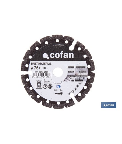 Disco de diamante multimaterial Ø76 mm | Corte en seco de múltiples materiales | Compatible con mini amoladora Cofan