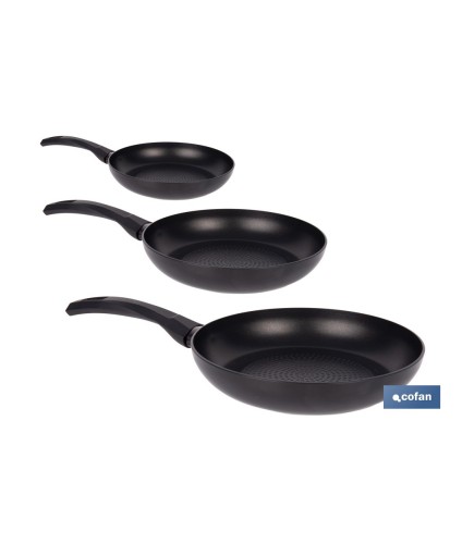 Pack de 3 sartenes antiadherentes para inducción | Sartenes de aluminio con mango ergonómico | Medidas: Ø16 cm, Ø20 cm, Ø22 cm