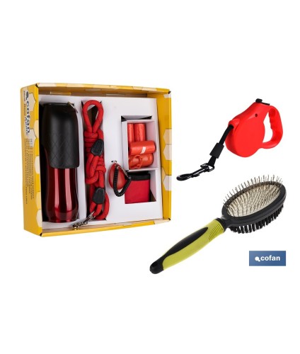 Pack de accesorios de paseo, correa extensible y peine de doble cara | Incluye clicker de entrenamiento, botella de 750, luz de